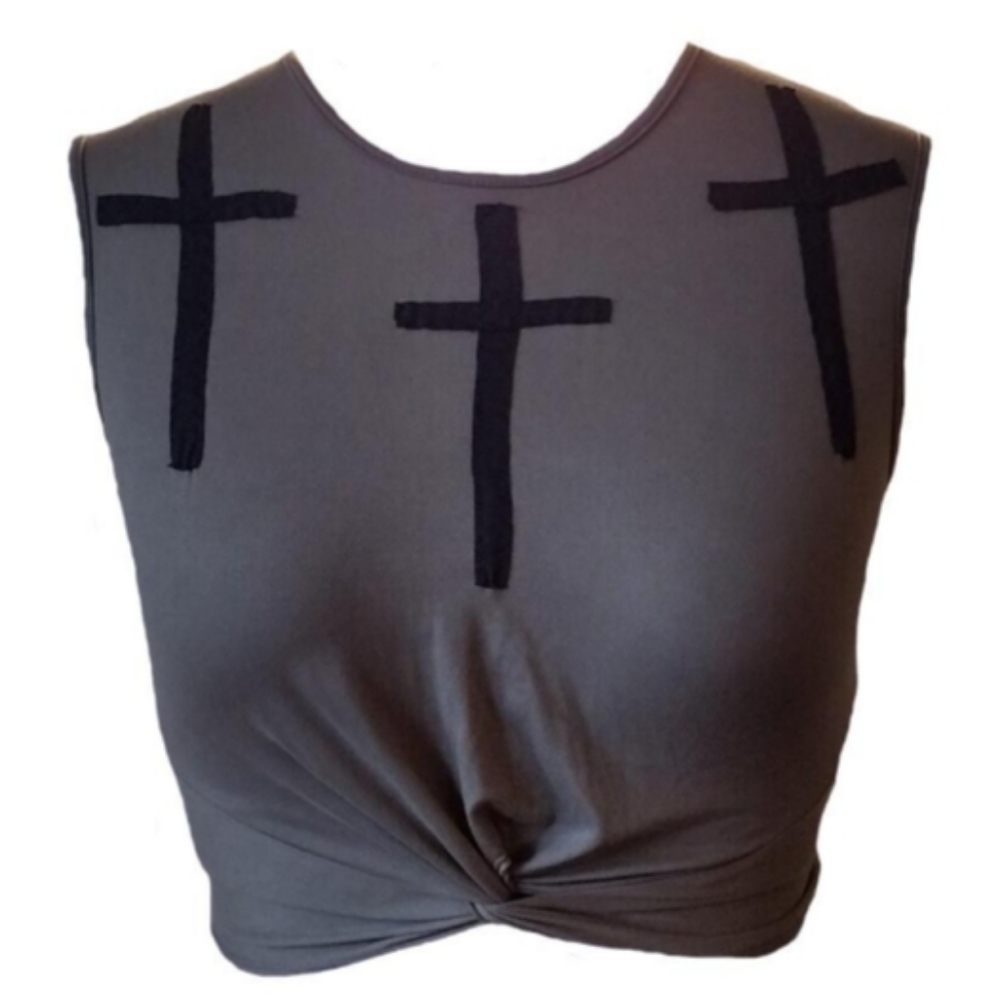 Designer Upcycled Green Black Cross Patch Knot Tank Top Women's Plus Size 1X 16